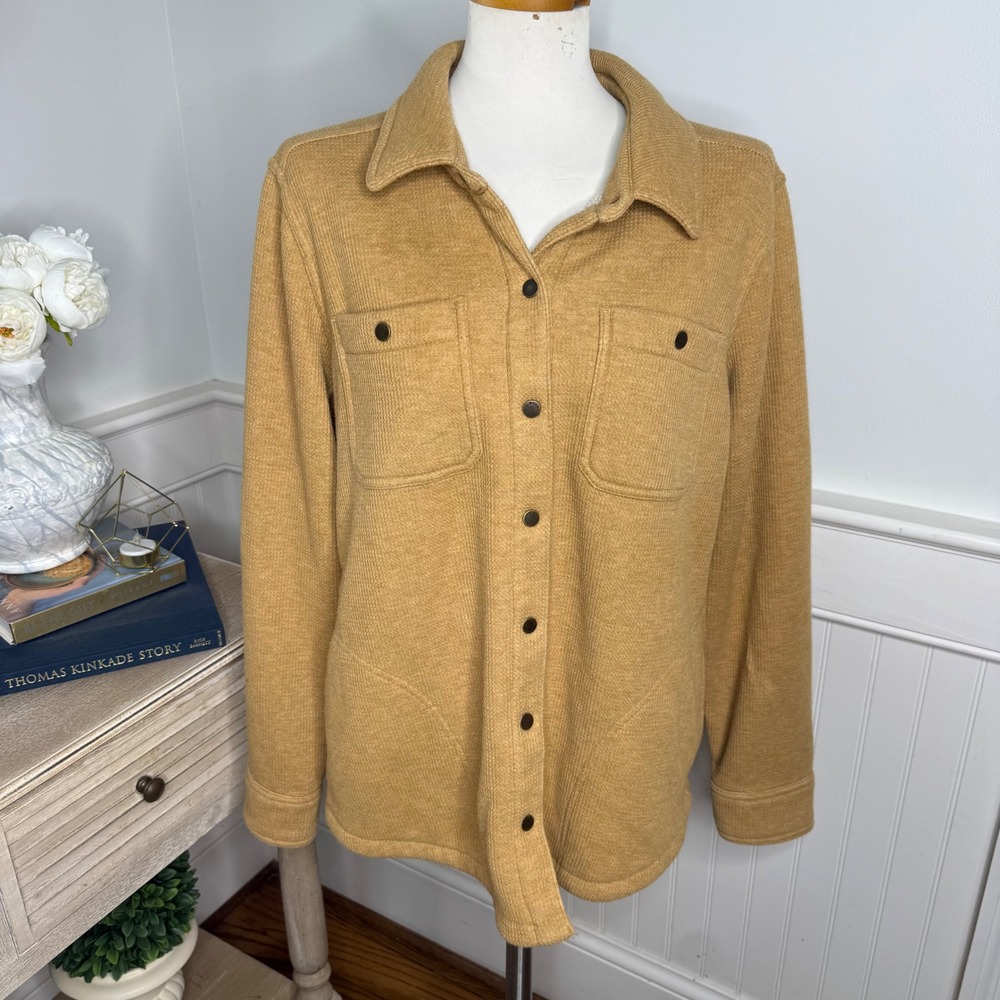 LL Bean Waffle Knit Sherpa Lined Shirt Jacket Ochre Yellow LG-REG